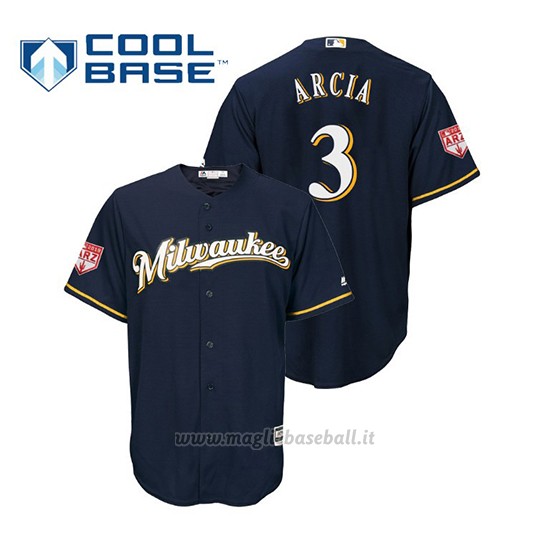 Maglia Baseball Uomo Milwaukee Brewers Orlando Arcia Cool Base Entrenamiento De Primavera 2019 Blu